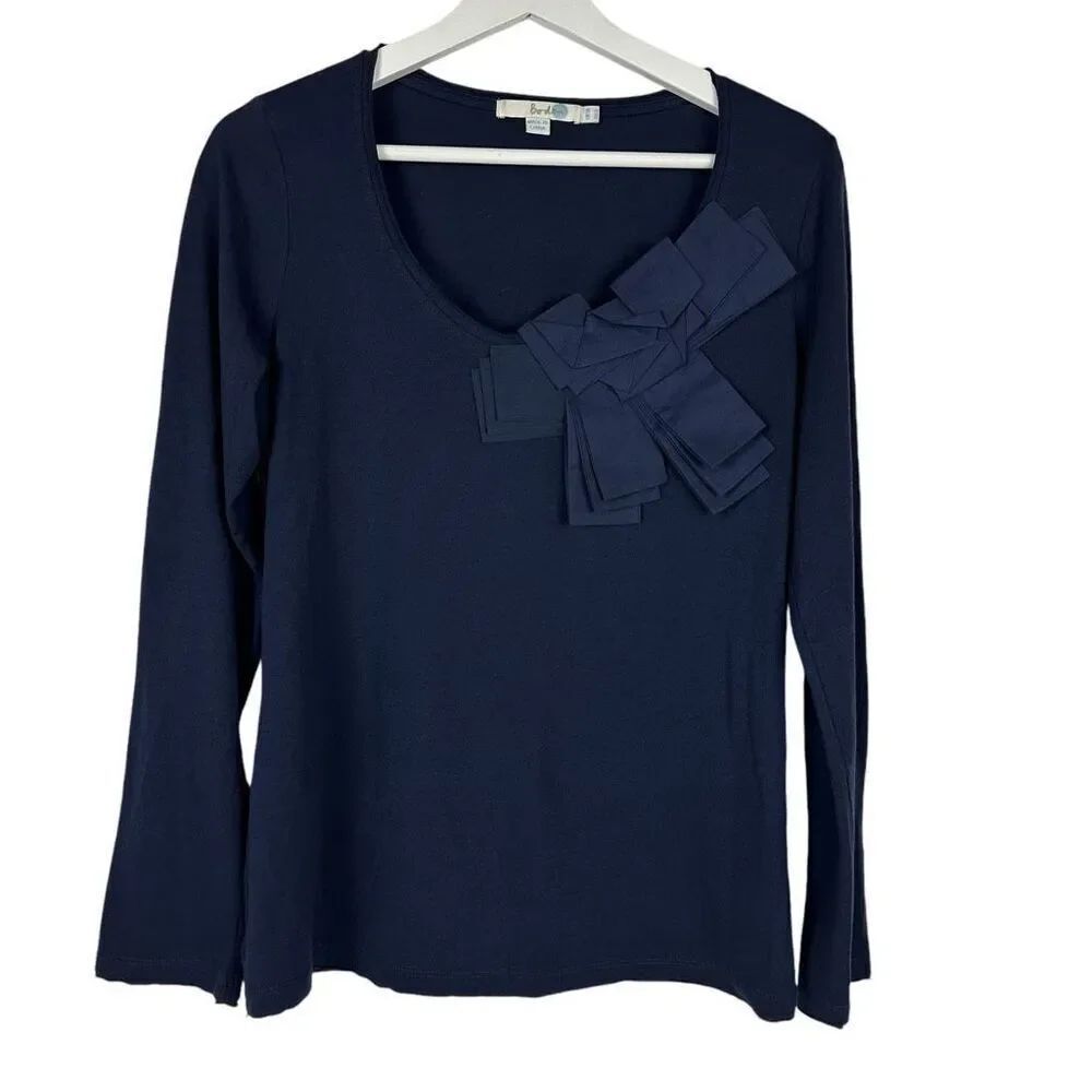 Boden Dark Blue size 6 Long Sleeve Tee with Silk Bow